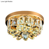 Gold Beveled - Cut Crystal Led Ceiling Flush Light - Modern Style Small Flower