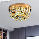Gold Beveled - Cut Crystal Led Ceiling Flush Light - Modern Style Small Flower