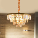 Gold/Black Modern Chandelier With 6 Tapered Heads & Clear Rectangular-Cut Crystals Gold