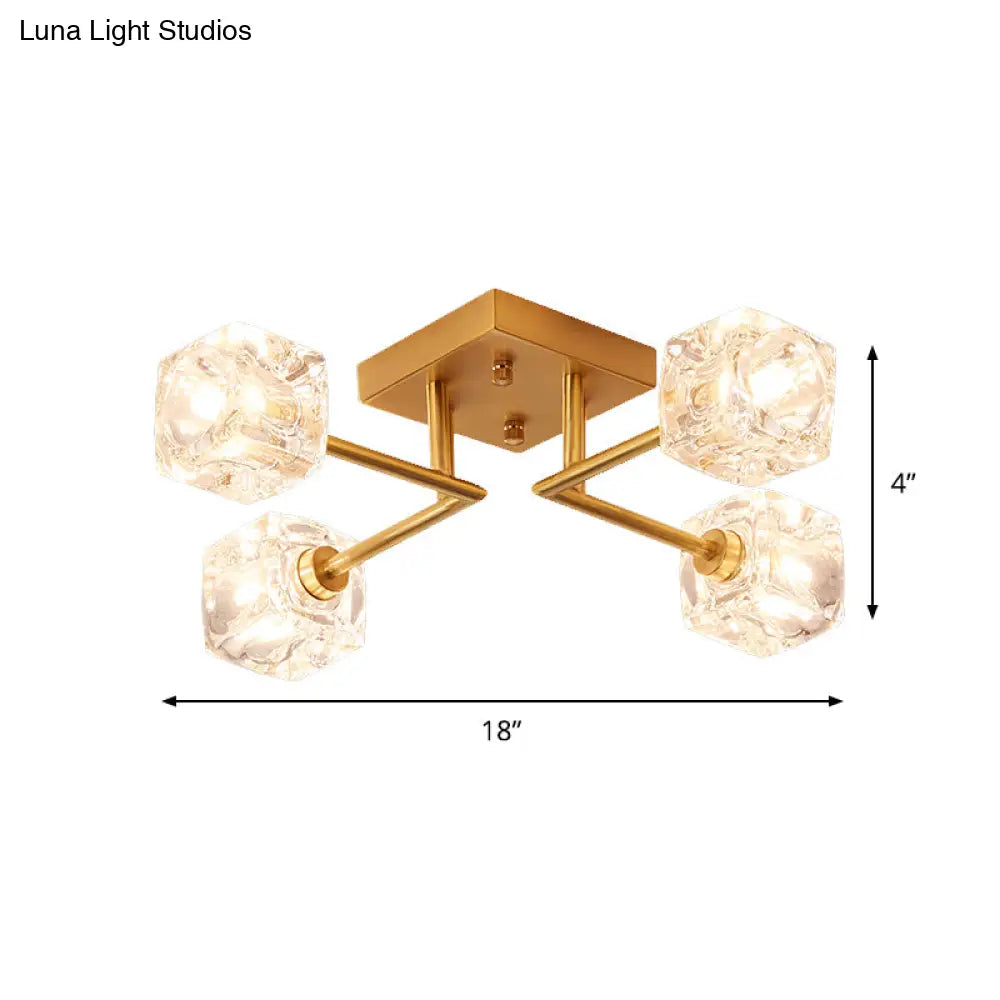 Gold Branching Crystal Ceiling Light - Postmodern Semi - Mount For Bedroom (4/6 - Head)