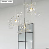 Gold Bubble Design Led Pendant Light - Clear Glass Ball Modernist Style 1/4/6 Lights