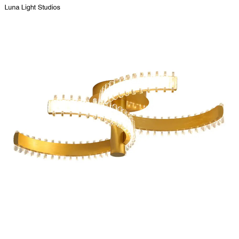 Gold C-Shape Led Ceiling Lamp With Semi-Flush Mount - 2/3 Tiers Acrylic White/Warm Light