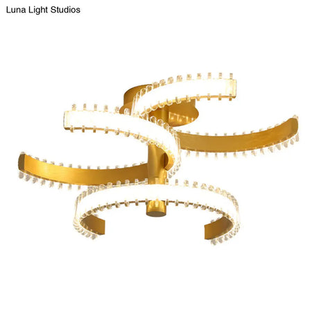 Gold C-Shape Led Ceiling Lamp With Semi-Flush Mount - 2/3 Tiers Acrylic White/Warm Light