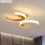 Gold C-Shape Led Ceiling Lamp With Semi-Flush Mount - 2/3 Tiers Acrylic White/Warm Light