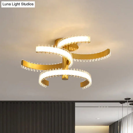 Gold C-Shape Led Ceiling Lamp With Semi-Flush Mount - 2/3 Tiers Acrylic White/Warm Light