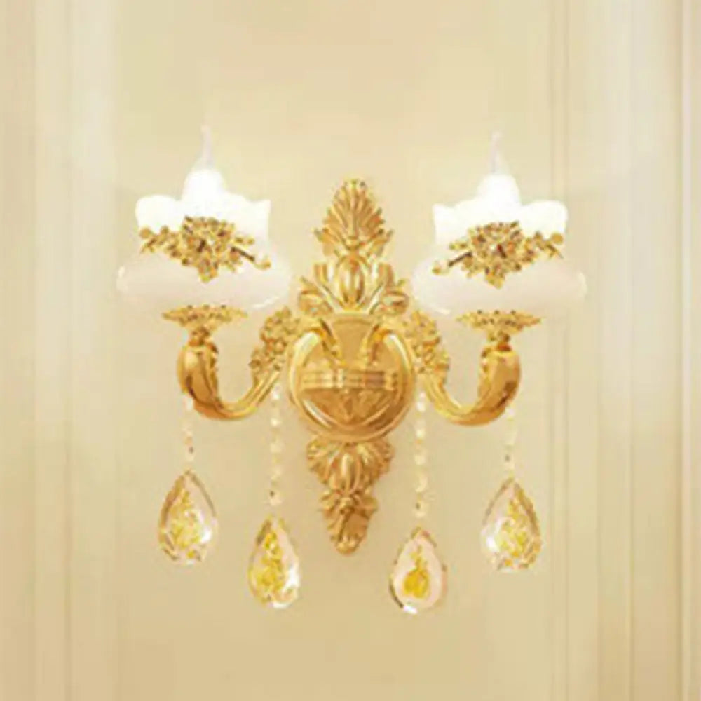 Gold Candelabra Chandelier With Faux Jade Pendulum Light And Curved Arm 2 /