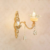 Gold Carved Arm Wall Sconce Light - Traditional Metal Bedroom With White Lampshade 1 / I