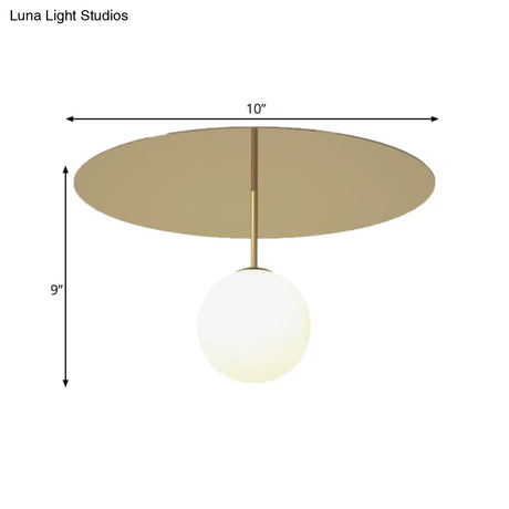 Gold Ceiling Mount Semi Flush Light With Cream Glass Ball And Disc Canopy