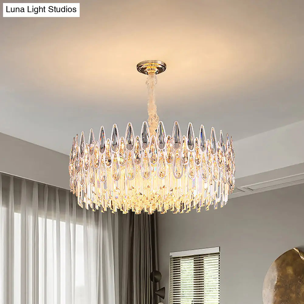 Gold Chandelier With 6 Clear Crystal Teardrop Heads - Modern Hanging Ceiling Light