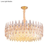 Gold Chandelier With 6 Clear Crystal Teardrop Heads - Modern Hanging Ceiling Light