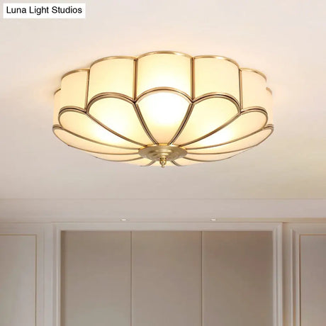 Gold Chrysanthemum Traditional Glass Flush Mount Ceiling Light For Bedroom