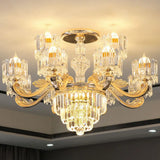 Gold Clear Crystal Drum Bedroom Chandelier: Modern Suspension Lighting Fixture 12 /