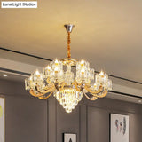 Gold Clear Crystal Drum Bedroom Chandelier: Modern Suspension Lighting Fixture