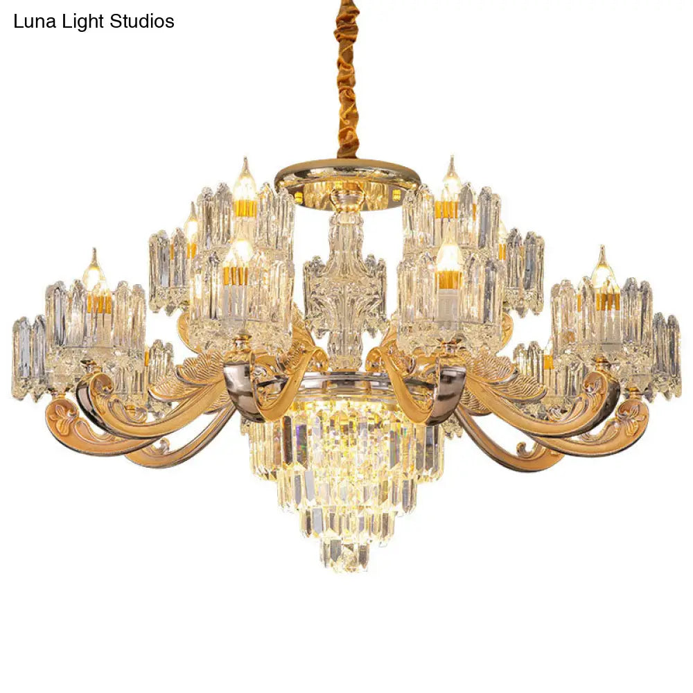 Gold Clear Crystal Drum Bedroom Chandelier: Modern Suspension Lighting Fixture