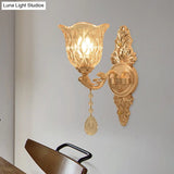 Gold Clear Textured Glass Sconce: Traditional Bell Shaped Wall Mounted Lamp - 1/2-Light