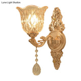 Gold Clear Textured Glass Sconce: Traditional Bell Shaped Wall Mounted Lamp - 1/2-Light