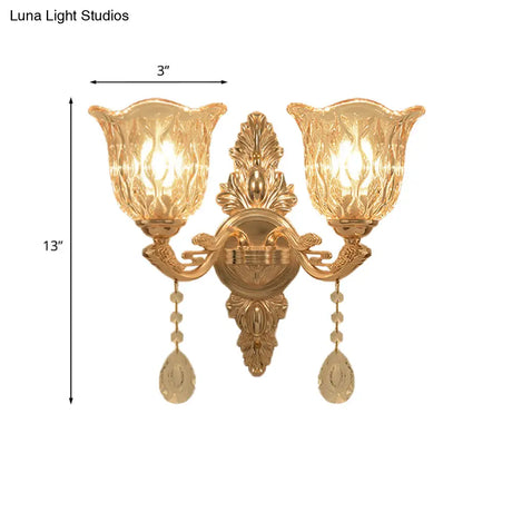 Gold Clear Textured Glass Sconce: Traditional Bell Shaped Wall Mounted Lamp - 1/2-Light