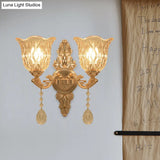Gold Clear Textured Glass Sconce: Traditional Bell Shaped Wall Mounted Lamp - 1/2-Light
