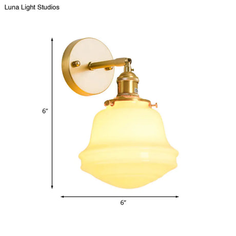 Gold Colonial Bell Sconce Lighting - Milky Glass Bedroom Wall Mounted Light Cord/Straight Arm 1 Bulb