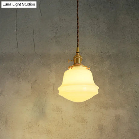 Gold Colonial Bell Sconce Lighting - Milky Glass Bedroom Wall Mounted Light Cord/Straight Arm 1 Bulb
