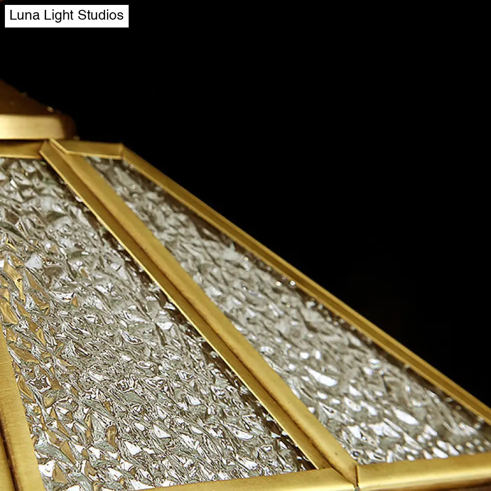 Gold Colonial Chic Glass Pendant Light - House Shaped Drop Design 1 Bulb Suspension For Dining Room