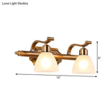Gold Colonial Dome Vanity Lighting Idea: 1/2/3-Light Cream Glass Bathroom Wall Light With Curved Arm