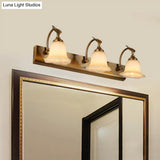Gold Colonial Glass Bloom Vanity Light Fixture For Bathroom With Leaf Decor - 1/2/3-Head