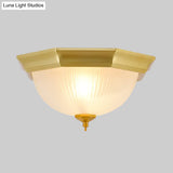 Gold Colonial Ribbed Glass Flushmount Light With 2 Lights For Corridor Ceiling