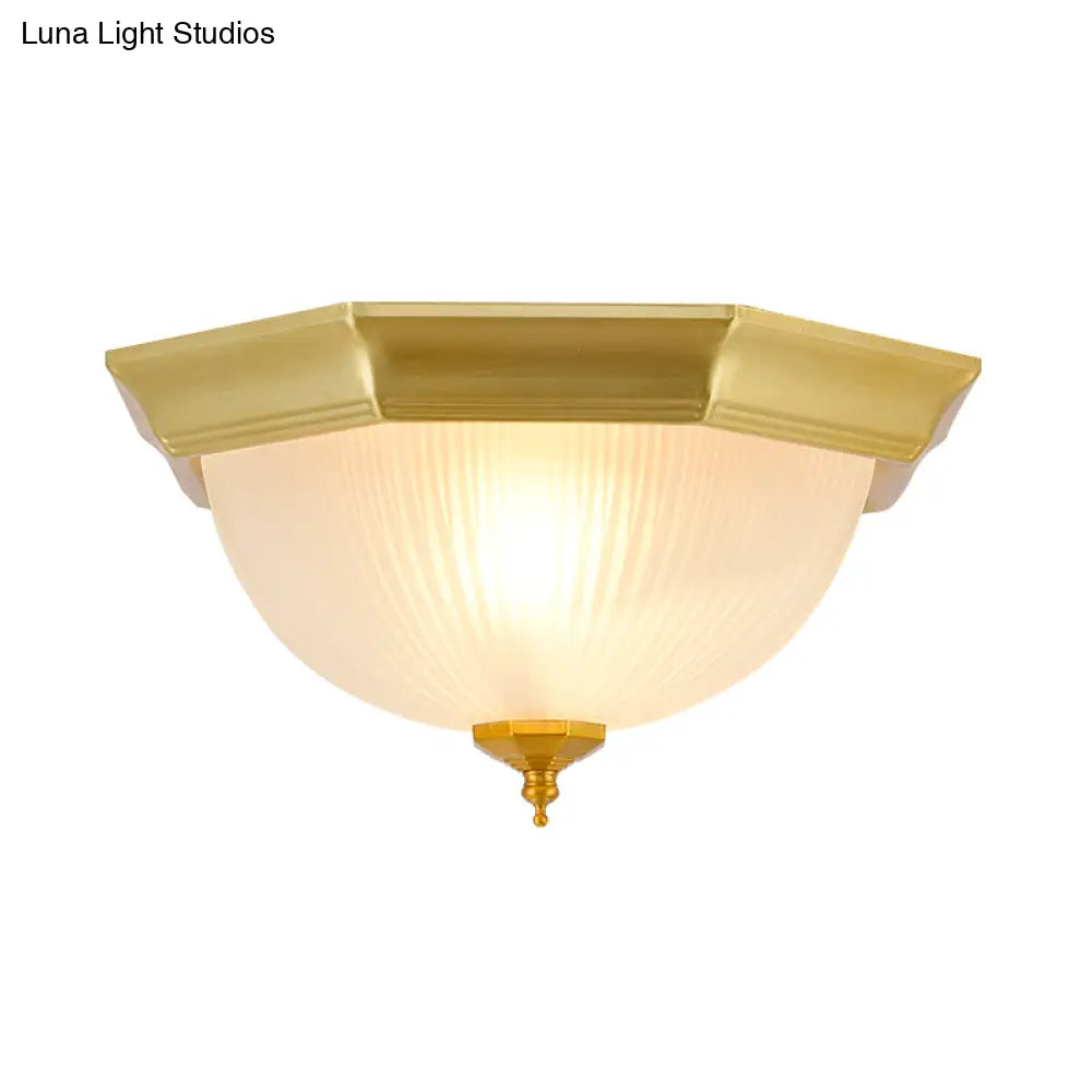 Gold Colonial Ribbed Glass Flushmount Light With 2 Lights For Corridor Ceiling