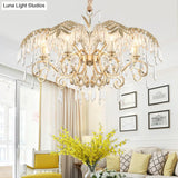 Gold Colonial Style Crystal Palm Leaf Chandelier Elegant Dining Room Suspension Lamp