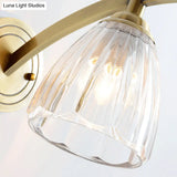 Gold Cone Sconce Lamp With Ribbed Glass Shade - Perfect Bedside Lighting Fixture