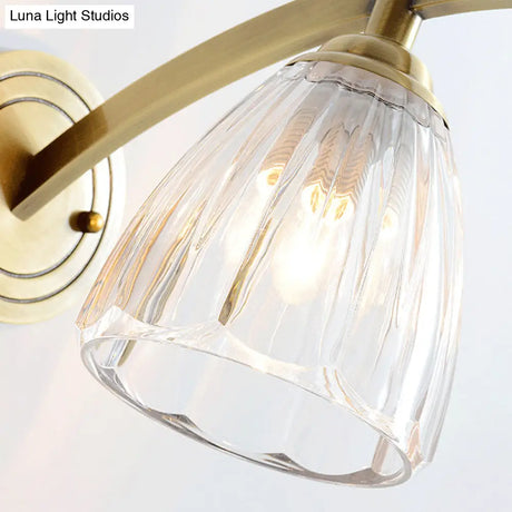 Gold Cone Sconce Lamp With Ribbed Glass Shade - Perfect Bedside Lighting Fixture