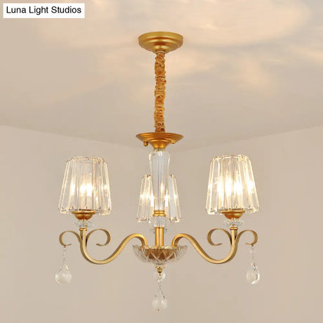 Gold Conical Crystal Hanging Chandelier - Traditional Dining Room Ceiling Light (3/6 Heads)