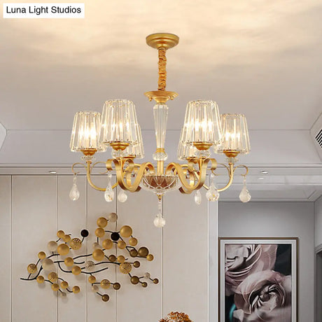 Gold Conical Crystal Hanging Chandelier - Traditional Dining Room Ceiling Light (3/6 Heads)
