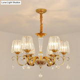 Gold Conical Crystal Hanging Chandelier - Traditional Dining Room Ceiling Light (3/6 Heads)