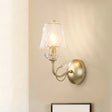 Gold Conical Sconce With Clear Twisted Glass Shade - Minimalist Single Bulb Wall Light