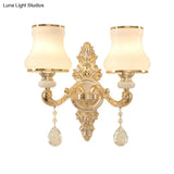 Gold Corridor Wall Light With Opaline Glass Shade And Crystal Accent