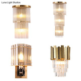 Gold Crystal Bedside Wall Sconce With 2/3 Tiers And 1/3 Light - Postmodern Triangle Design