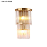 Gold Crystal Bedside Wall Sconce With 2/3 Tiers And 1/3 Light - Postmodern Triangle Design