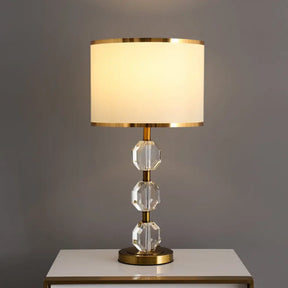 Gold Crystal Beveled Night Table Lamp - Traditional Spherical Design With Fabric Shade Perfect For