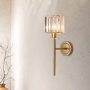 Gold Crystal Block Wall Sconce With Iron Pencil Arm - Cylindrical Design 1 Light Fixture