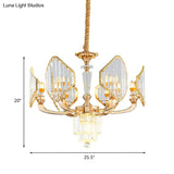 Gold Crystal Ceiling Chandelier - 6-Bulb Rhombus Paneled Pendant Light In Postmodern Style