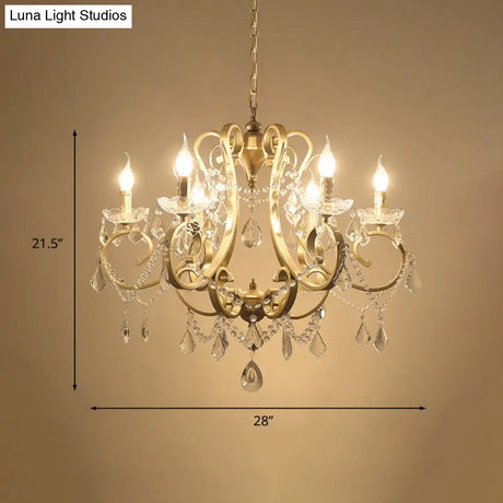 Gold Crystal Chandelier: Traditional 6-Bulb Scroll Light Fixture