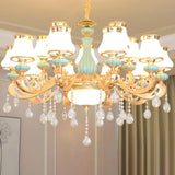 Gold Crystal Drop Pendant Chandelier With Milky Glass Pear Shade 15 /