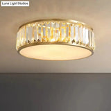 Gold Crystal Drum Flush Mount Lamp: Simplicity 3/4/5 Bulbs Bedroom Ceiling Light Width Options