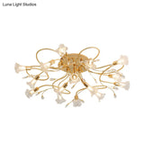 Gold Crystal Floral Semi Flush Mount Modern Ceiling Lighting For Living Room - 10/15 Heads