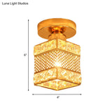 Gold Crystal Flush Mount Ceiling Lamp - Elegant 1 - Light Fixture For Hallways