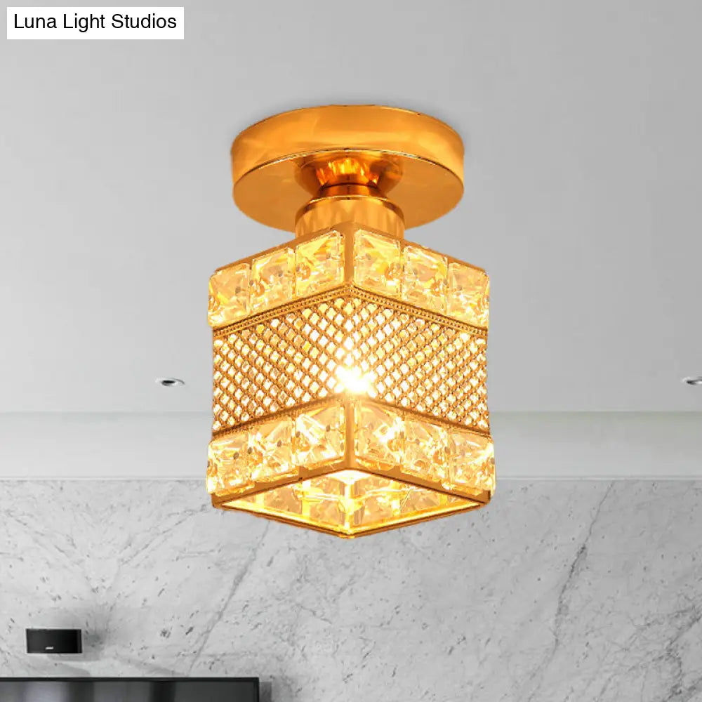 Gold Crystal Flush Mount Ceiling Lamp - Elegant 1 - Light Fixture For Hallways