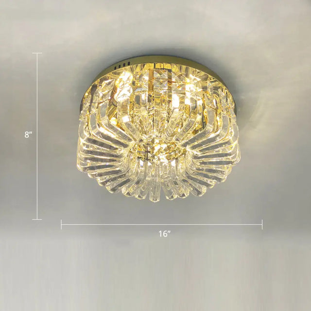 Gold Crystal Flush Mount Lamp - Sleek Round Ceiling Fixture For Living Room / 16’