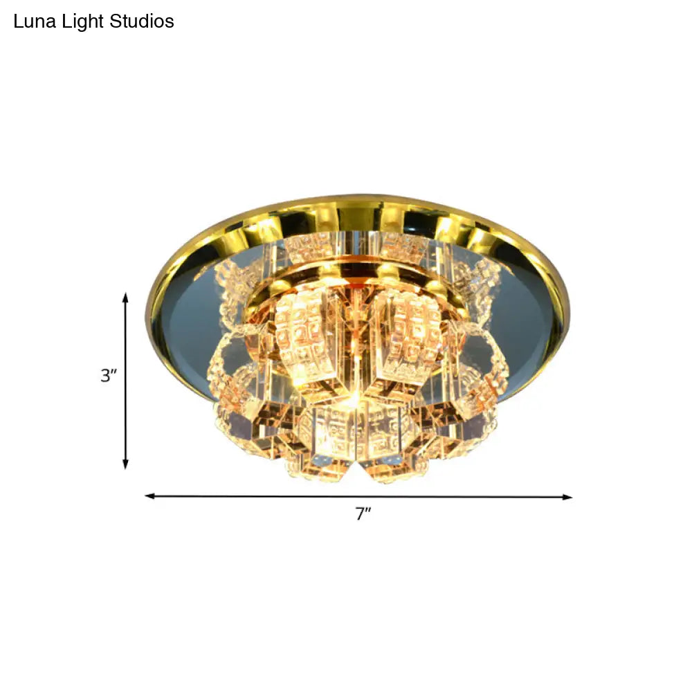 Gold Crystal Flush Mount Led Ceiling Light - Modern Mini Blooming Design For Hallway Or Corridor